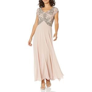 J KARA Dress, Sequin & Bead Bodice, Flowy Chiffon Botton, Extra Beads, New, Sz S